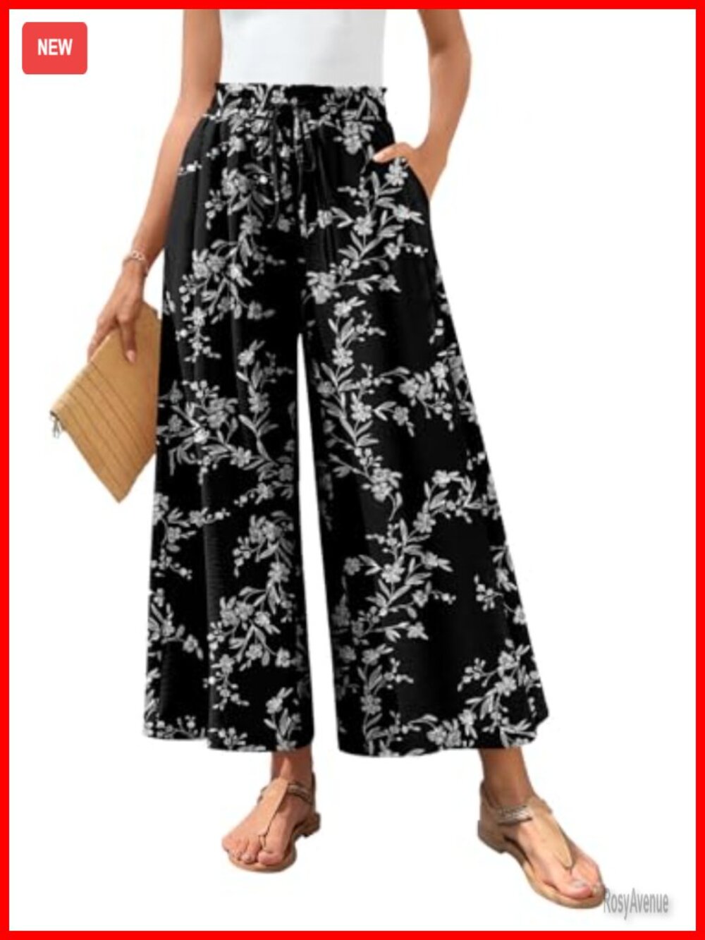 Women's Wide Leg Palazzo Pants Elastic Waist Drawstring with Pockets
